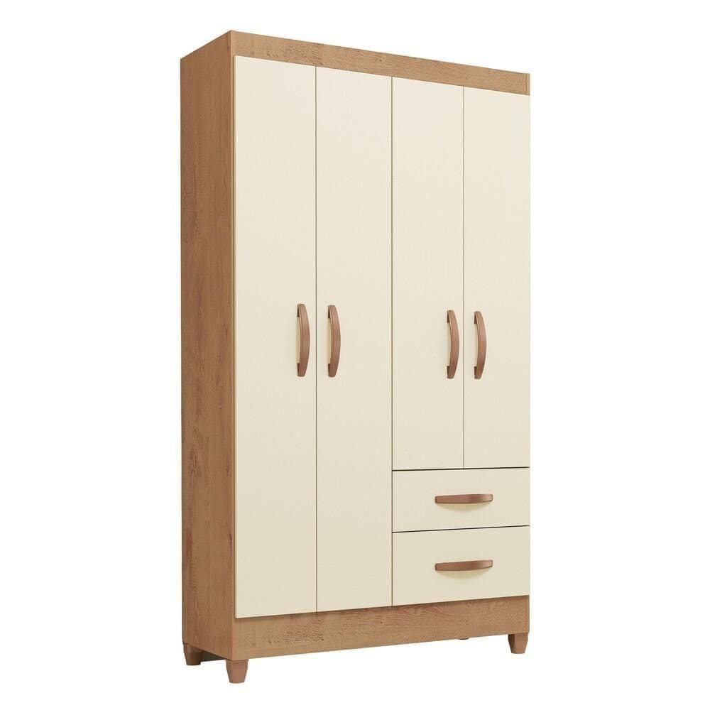 Guarda-roupas Com 4 Portas E 2 Gavetas Multimóveis Cr35138 Canelato Rústico/ Off White