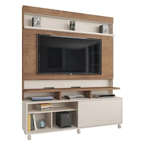 Rack Com Painel Até 55" Com Rodízios Cr45215 Canelato Rústico Off White