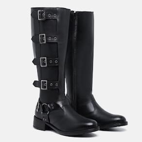 Bota Montaria Feminina Couro Cano Longo Larissa Zíper Fivela