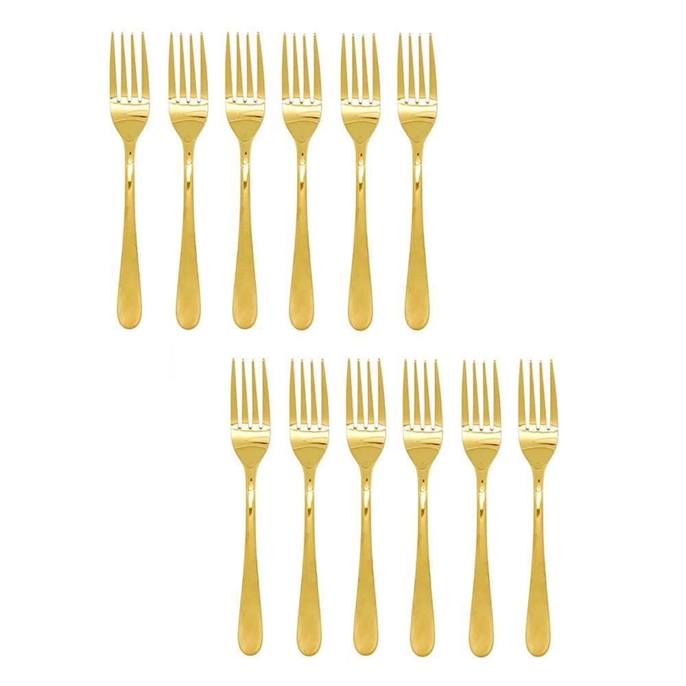 Garfo de Mesa Dourado Talheres Aço Inox Jogo 12un