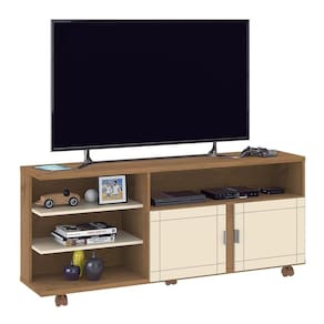 Rack Até 65" Com 2 Portas E Rodízios Multimóveis Cr45222 Canelato Rústico/ Off White