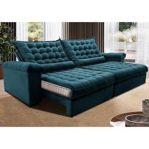 Sofá Retrátil E Reclinável 2,55m Molas Ensacadas Cama Inbox Big Space Com Bordado 3d Velusoft Petróleo
