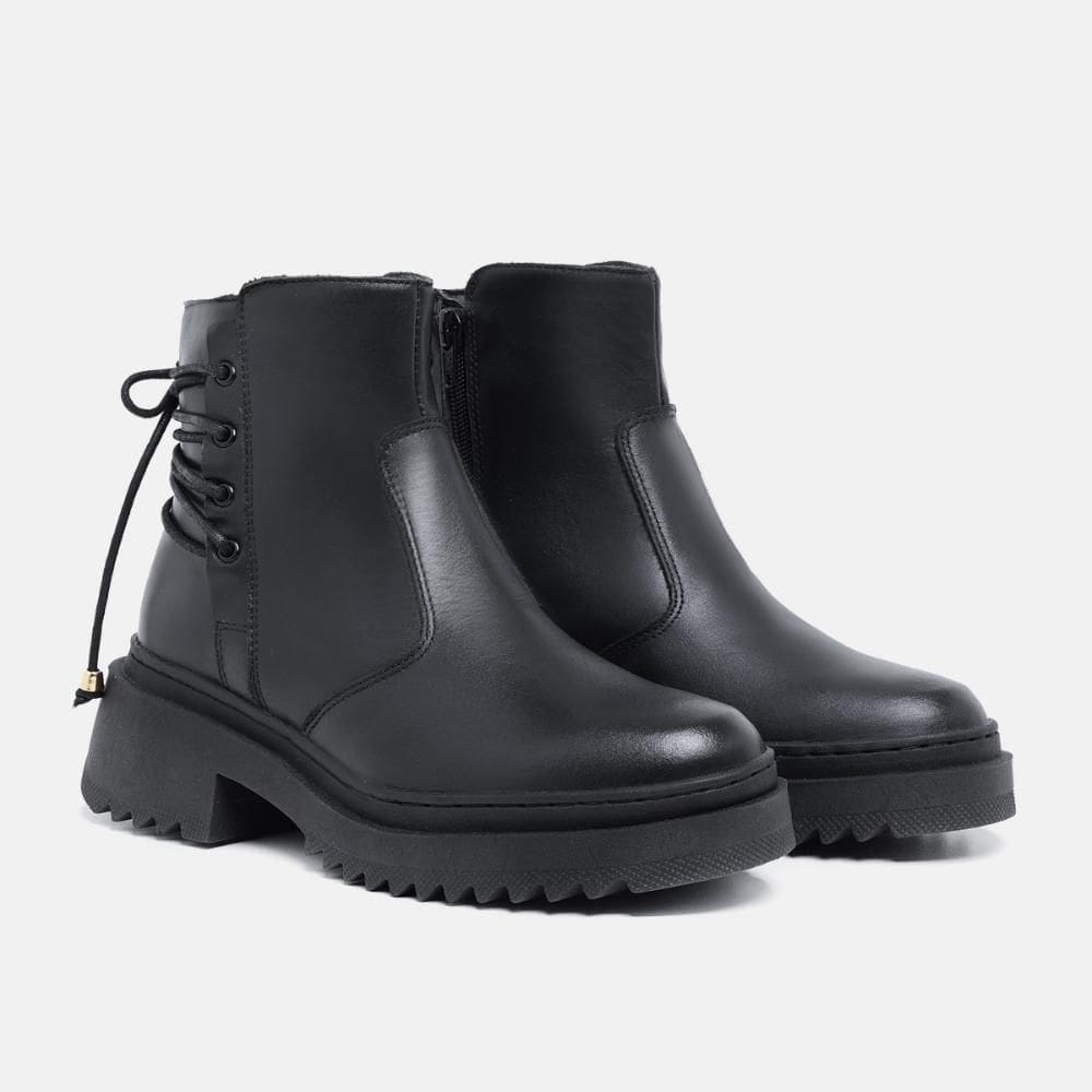 Bota Coturno Feminino Couro Com Versátil Confortável