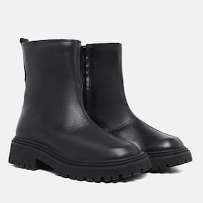 Bota CoturnoFeminina Couro Zíper Solado Borracha