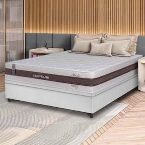 Conjunto Box Baú Branco Mali Bege Molas Ensacadas Casal 138x188x77 - King House