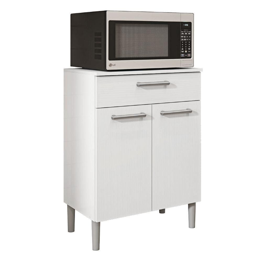 Armário De Cozinha Balcão Multiuso Para Micro Ondas Com Gaveta Diamante Branco Kit`s Paraná Branco