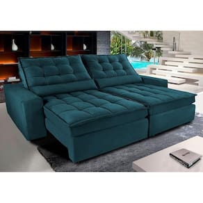 Sofá Retrátil E Reclinável Com Molas Ensacadas Cama Inbox Gold 2,72m Tecido Suede Velusoft Petróleo