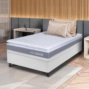 Conjunto Box Baú Branco Durban Cinza Espuma D28 Solteiro 88x188x64 - King House