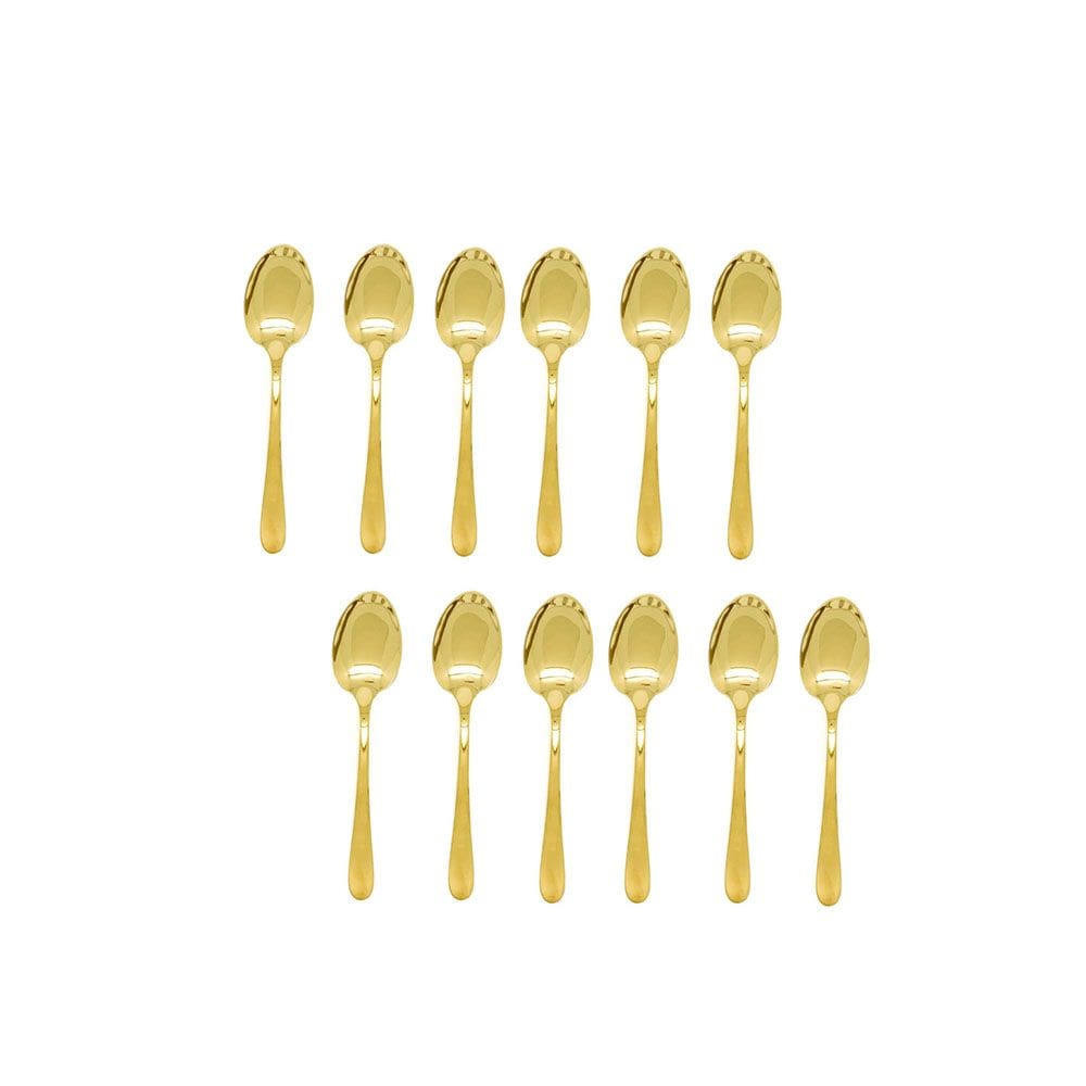 Colher de Sobremesa Dourado Talheres Aço Inox 12un