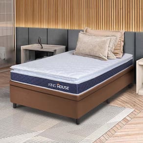 Conjunto Box Baú Marrom Durban Azul Espuma D28 Solteiro 96x203x64 - King House
