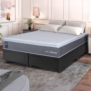 Conjunto Box Baú Preto Argel Cinza Espuma D33 Queen 158x198x74 - King House