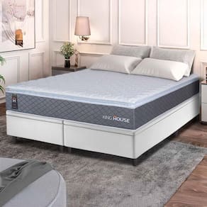 Conjunto Box Baú Branco Argel Cinza Espuma D33 King 193x203x74 - King House