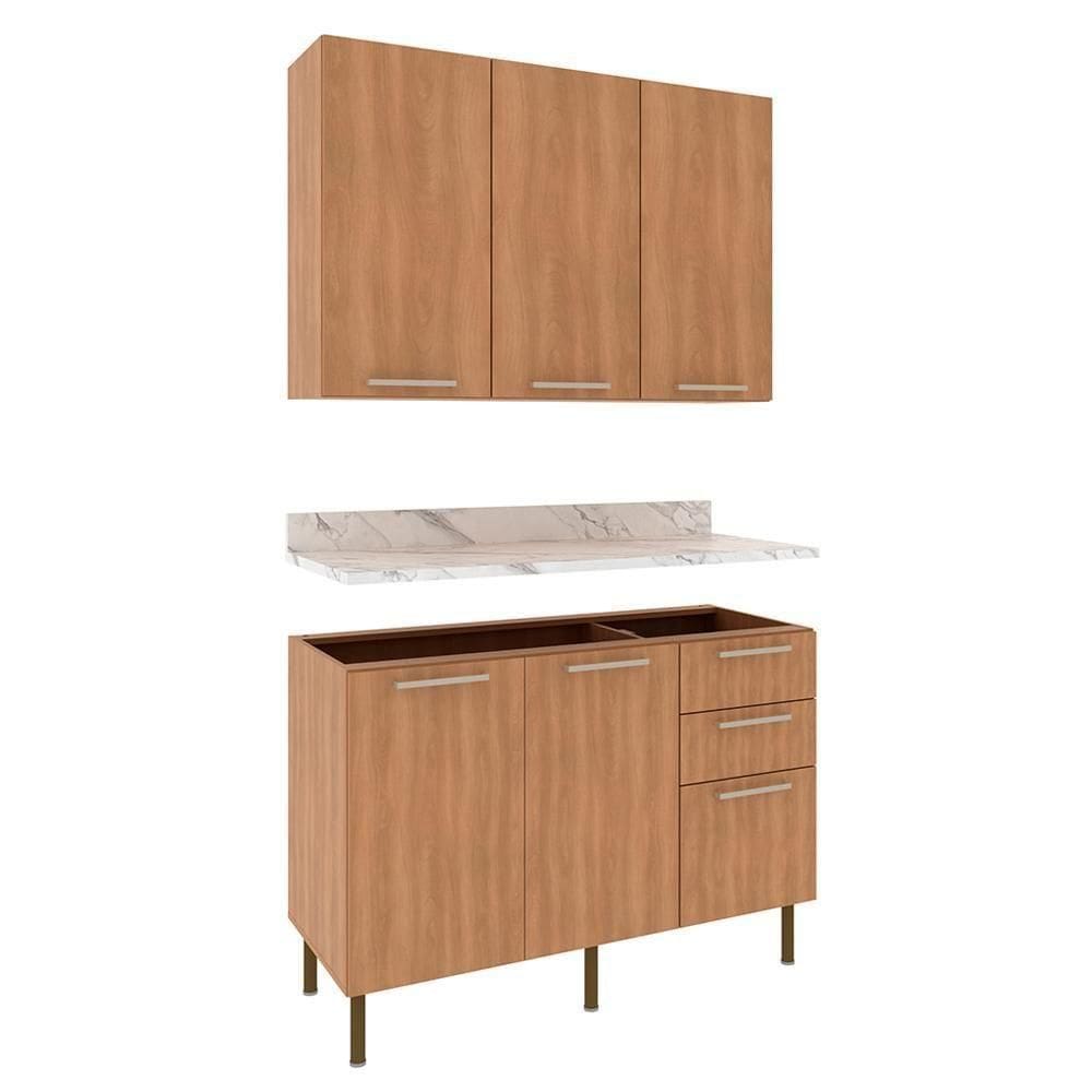 Balcao Tampo Armario Aereo 120 Cm Cz31 Tecno Mobili Freijo Marmore Branco
