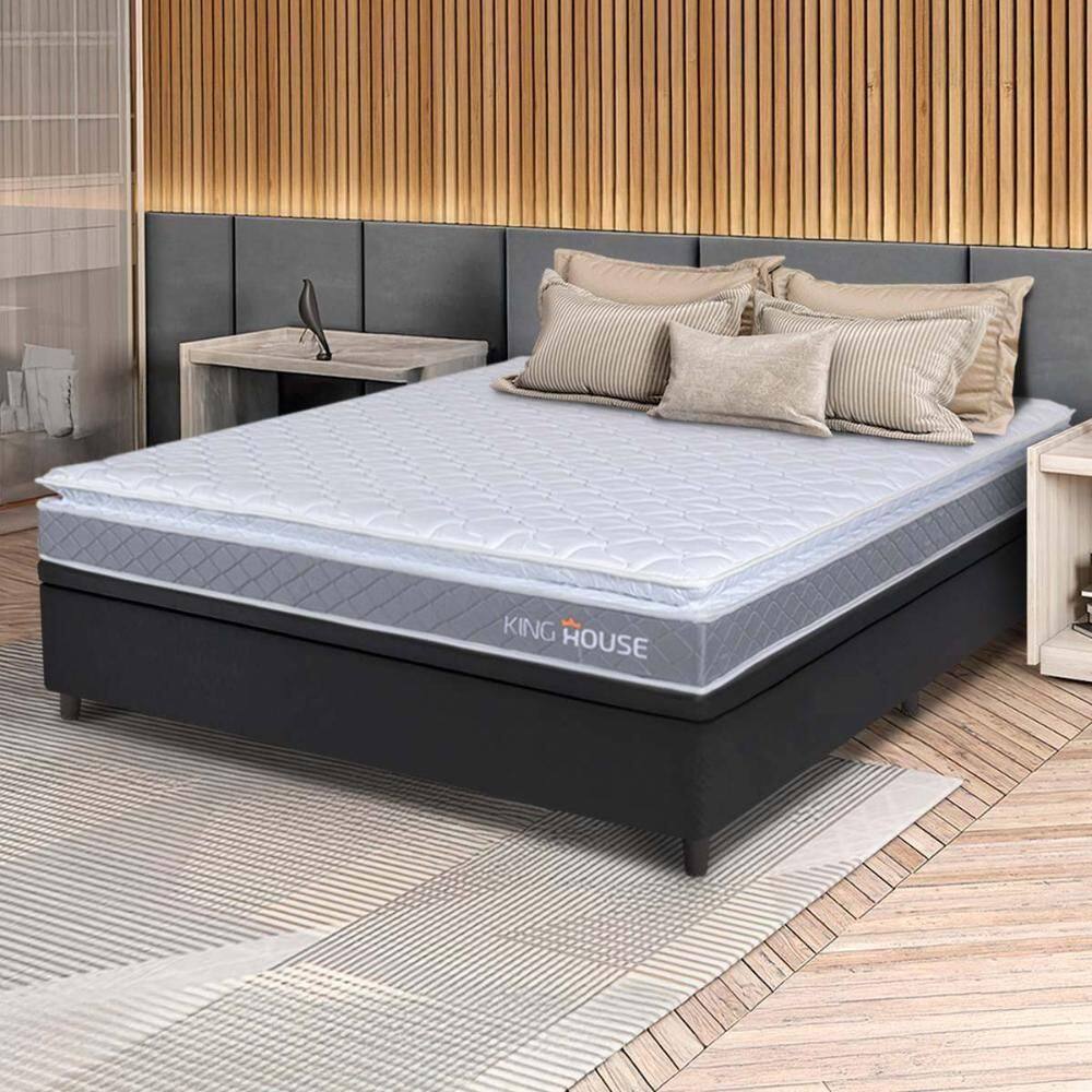 Conjunto Box Baú Preto Durban Cinza Espuma D28 Casal 138x188x64 - King House