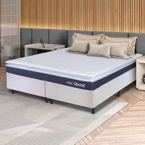 Conjunto Box Branco Durban Azul Espuma D28 King 193x203x57 - King House
