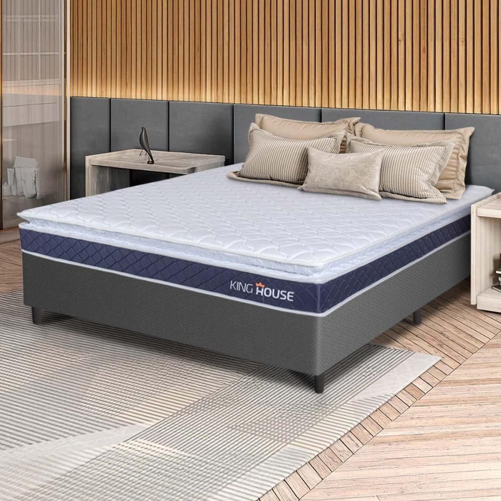 Conjunto Box Cinza Durban Azul Espuma D28 Casal 138x188x57 - King House