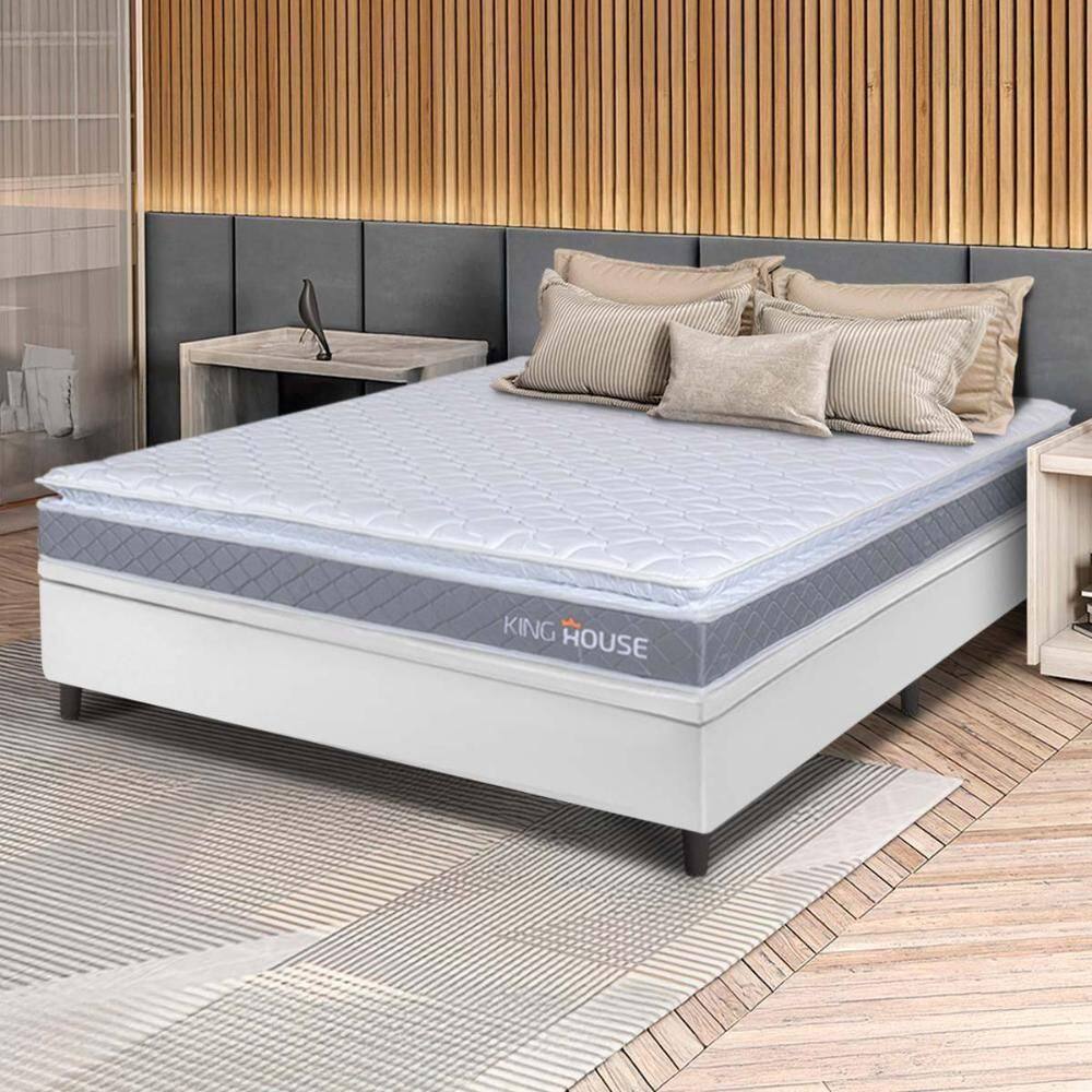 Conjunto Box Baú Branco Durban Cinza Espuma D28 Casal 138x188x64 - King House