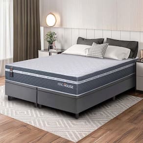 Conjunto Box Baú Cinza Cairo Cinza Molas Ensacadas Queen 158x198x71 - King House