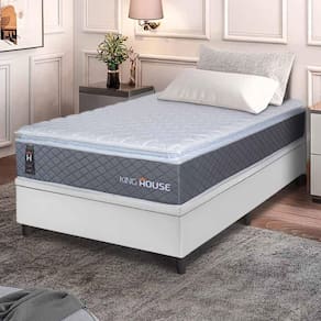 Conjunto Box Baú Branco Argel Cinza Espuma D33 Solteiro 96x203x74 - King House