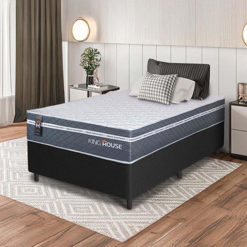 Conjunto Box Preto Cairo Cinza Molas Ensacadas Solteiro 96x203x64 - King House