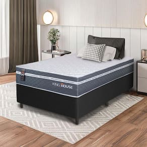 Conjunto Box Preto Cairo Cinza Molas Ensacadas Solteiro 96x203x64 - King House