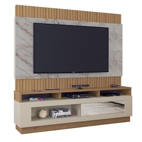 Rack Com Painel Até 65" 1 Porta Cr45212 Canelato Rústico 3d granit Off White