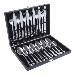 Kit Faqueiro Maleta Premium 24 Peças Conjunto Talheres Inox Estojo Madeira Completo Luxo