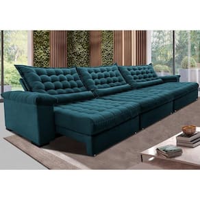 Sofá Retrátil E Reclinável 4,15m Molas Ensacadas Cama Inbox Big Space Com Bordado 3d Velusoft Petróleo