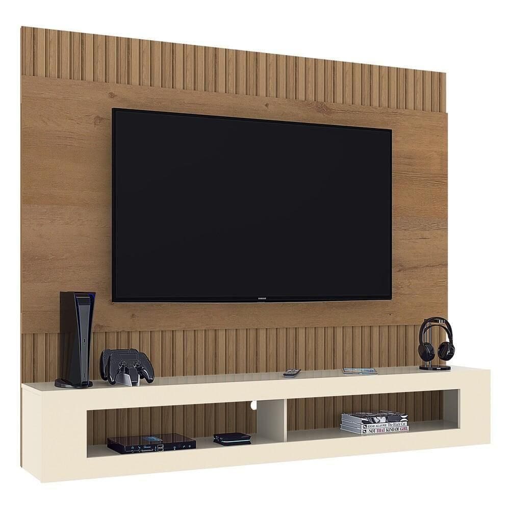 Painel Até 65" Com Nichos Multimóveis Cr45208 Canelato Rústico 3d/ Off White