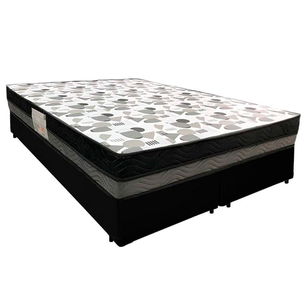 Cama Box Casal Sintético Bipartido + Colchão Ortobom Iso Dupla Face 138x188x60 Preto