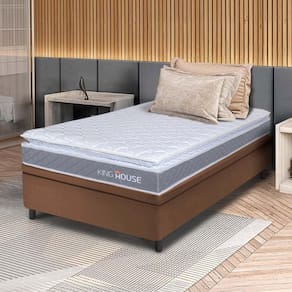 Conjunto Box Baú Marrom Durban Cinza Espuma D28 Solteiro 88x188x64 - King House
