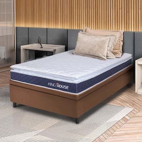 Conjunto Box Baú Marrom Durban Azul Espuma D28 Solteiro 88x188x64 - King House