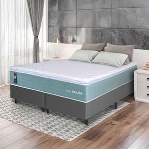 Conjunto Box Cinza Lagos Verde Molas Ensacadas Queen 158x198x66 - King House
