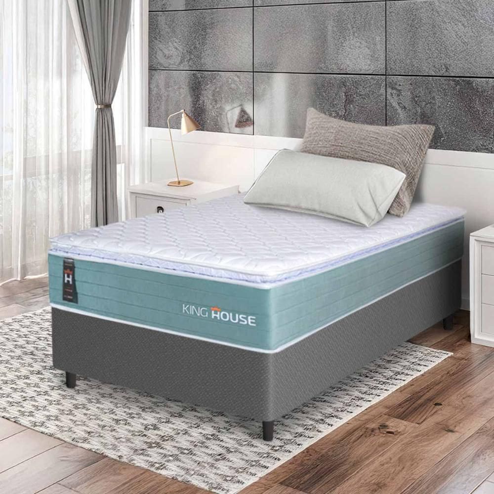 Conjunto Box Cinza Lagos Verde Molas Ensacadas Solteiro 88x188x66 - King House