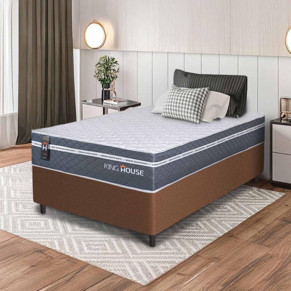 Conjunto Box Marrom Cairo Cinza Molas Ensacadas Solteiro 88x188x64 - King House