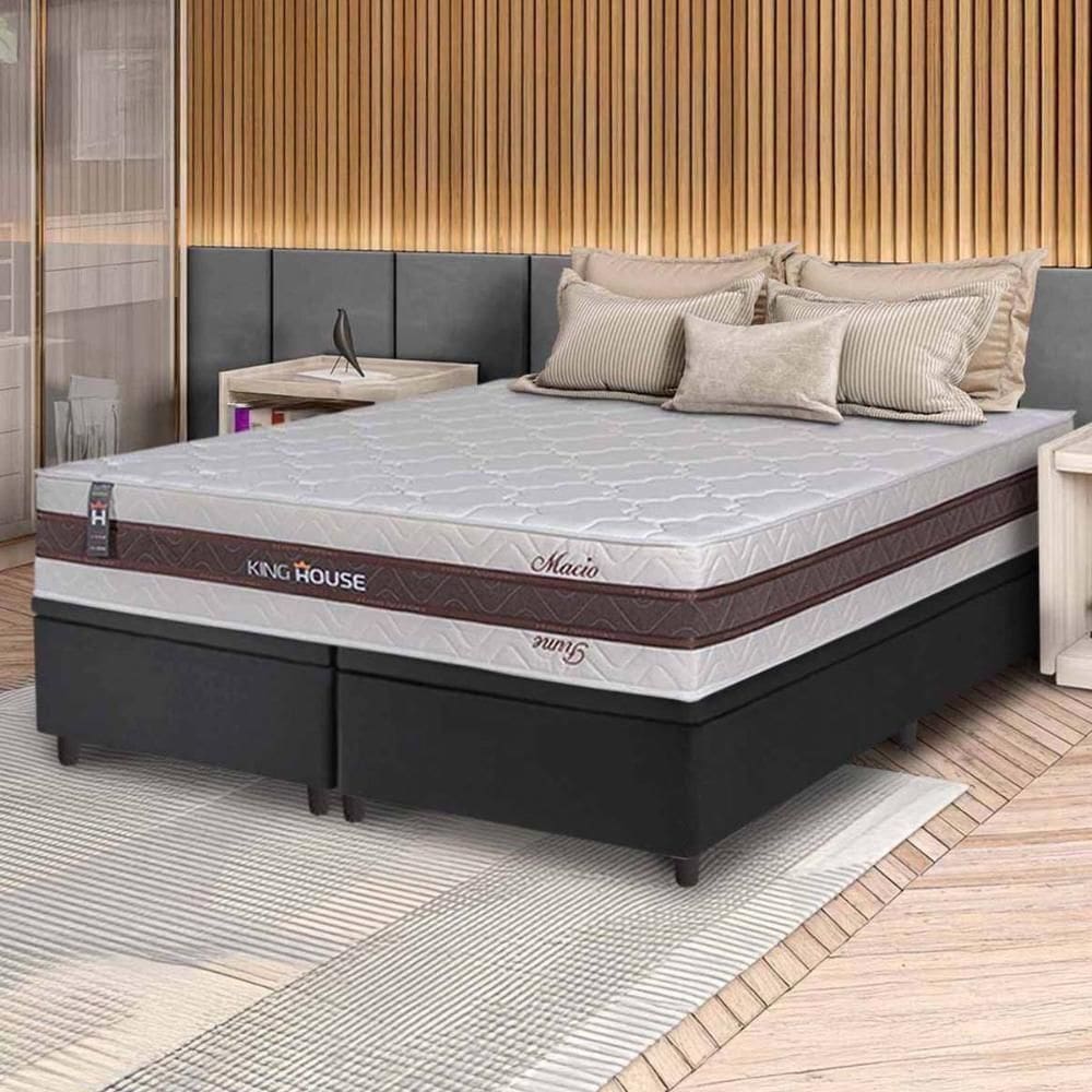 Conjunto Box Baú Preto Mali Bege Molas Ensacadas King 193x203x77 - King House