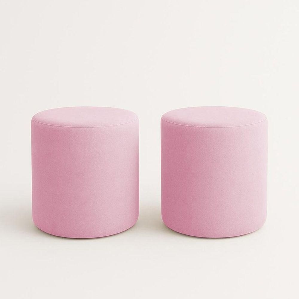 Kit 2 Puffs Beca Cilindro Suede Live - 7 Decor Rosê