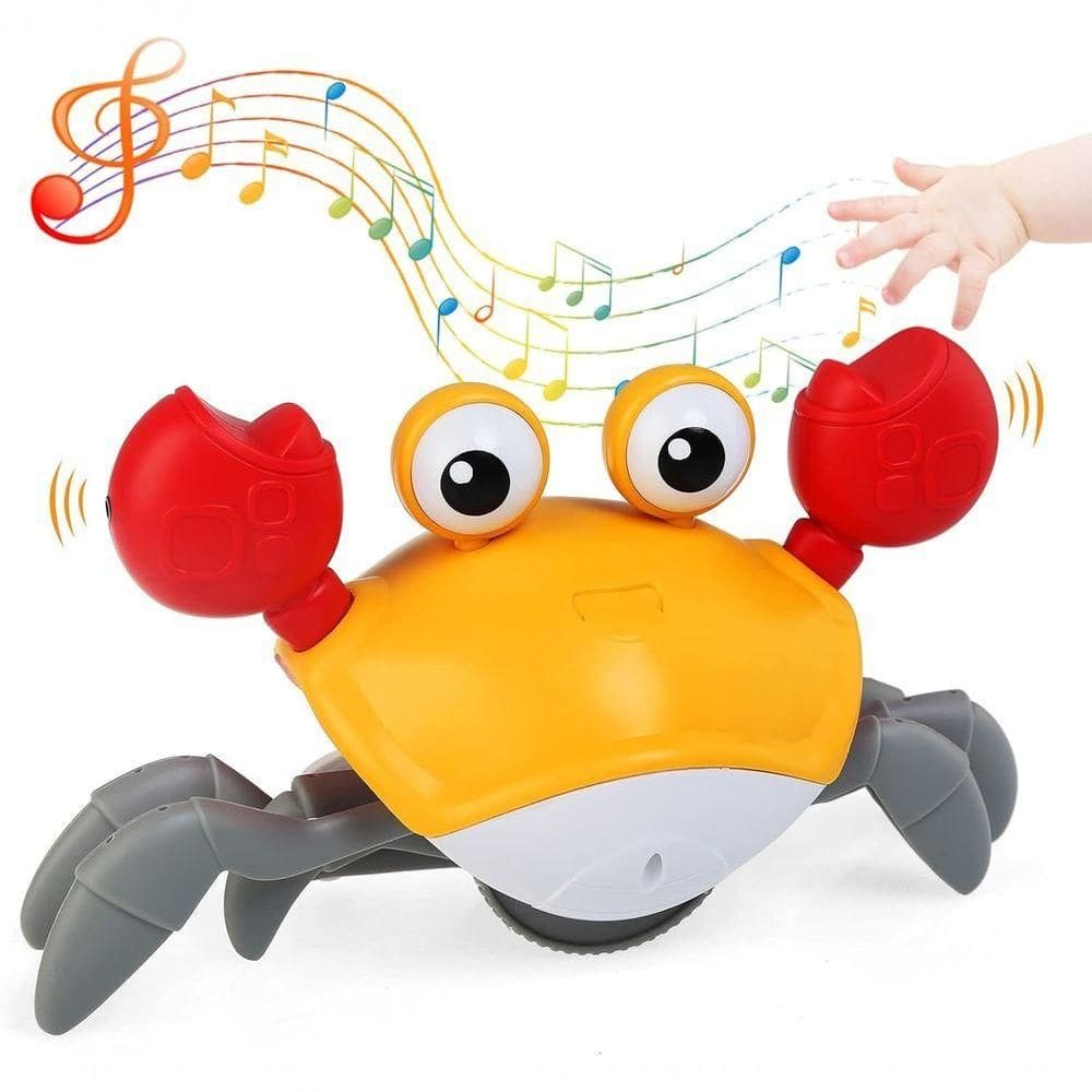 Brinquedo Caranguejo Fujão Música Luz Sensor Amarelo