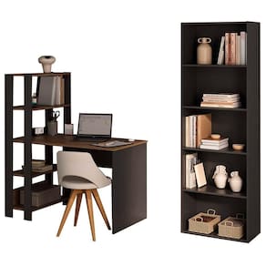 Mesa Escrivaninha E Estante 5 Prateleiras Arly Pinho Preto