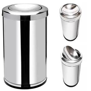 Lixeira Inox Basculante 20 Litros Grande Cesto Lixo Vai Vem Aço Prateada Escritorio Cozinha Banheiro