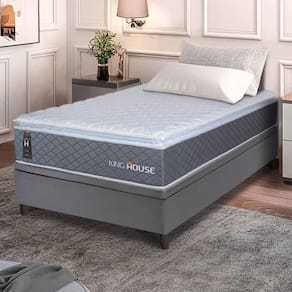 Conjunto Box Baú Cinza Argel Cinza Espuma D33 Solteiro 88x188x74 - King House