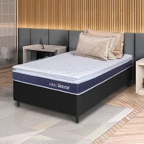 Conjunto Box Preto Durban Azul Espuma D28 Solteiro 88x188x57 - King House