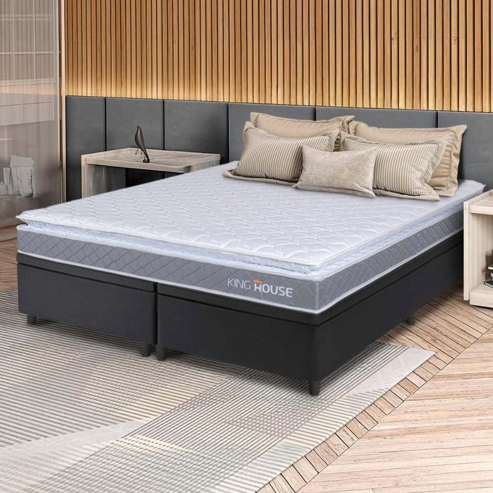 Conjunto Box Baú Preto Durban Cinza Espuma D28 Queen 158x198x64 - King House