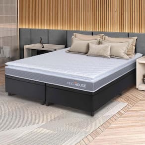 Conjunto Box Baú Preto Durban Cinza Espuma D28 Queen 158x198x64 - King House