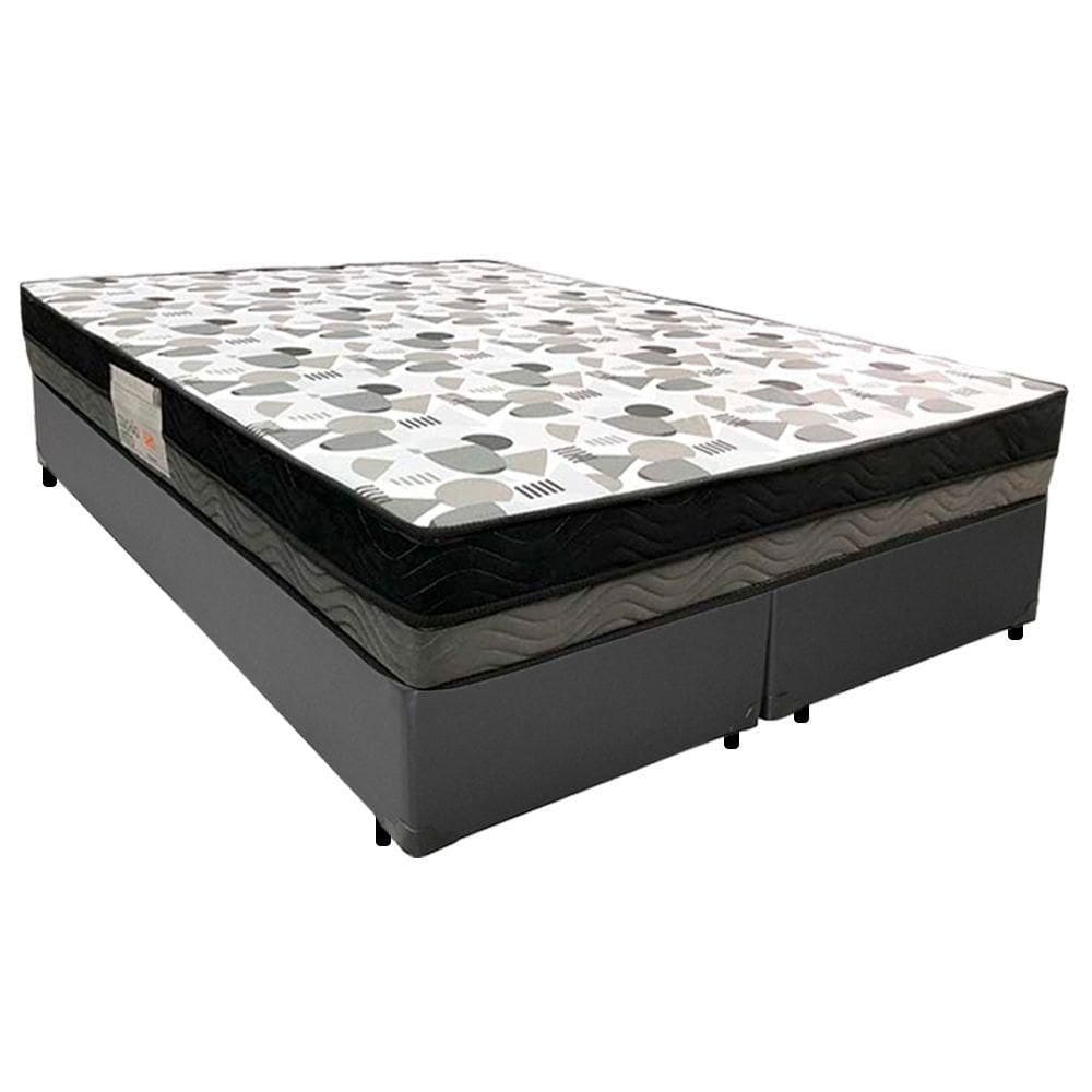 Cama Box Casal Sintético Bipartido + Colchão Ortobom Iso Dupla Face 138x188x60 Cinza