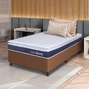 Conjunto Box Marrom Durban Azul Espuma D28 Solteiro 96x203x57 - King House