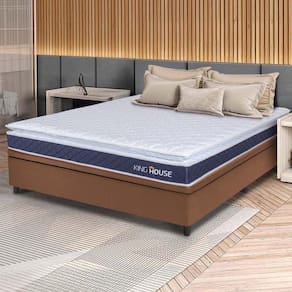 Conjunto Box Baú Marrom Durban Azul Espuma D28 Casal 138x188x64 - King House