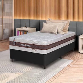 Conjunto Box Preto Mali Bege Molas Ensacadas Solteiro 96x203x70 - King House