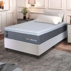 Conjunto Box Branco Argel Cinza Espuma D33 Solteiro 96x203x67 - King House