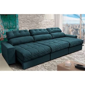 Sofá Retrátil E Reclinável Com Molas Ensacadas Cama Inbox Master 3,52m Tecido Velusoft Petróleo